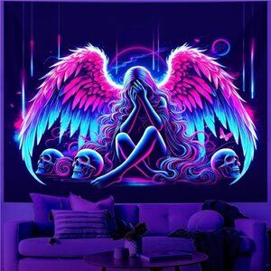 Blacklight Tapestry,WingTapestry Glow In The Dark,UV Reactive Black Light